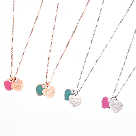 Blue pink heart necklace